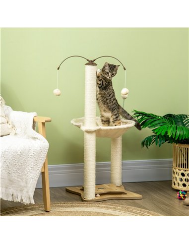 PawHut Cat Tree, with Scratching Posts, Hammock, Toy Ball - Beige