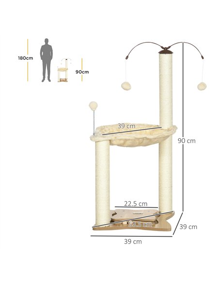 PawHut Cat Tree, with Scratching Posts, Hammock, Toy Ball - Beige - pic 148306 | FastDaddyshop
