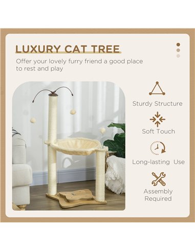 PawHut Cat Tree, with Scratching Posts, Hammock, Toy Ball - Beige
