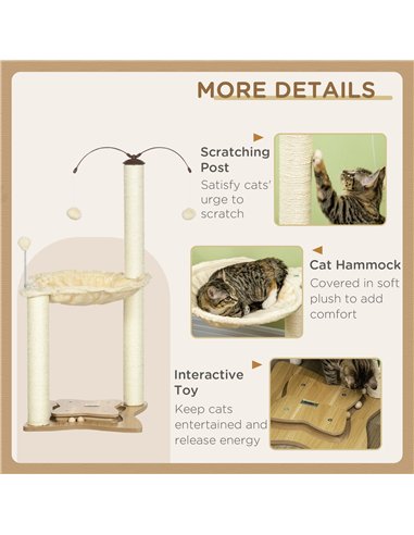 PawHut Cat Tree, with Scratching Posts, Hammock, Toy Ball - Beige