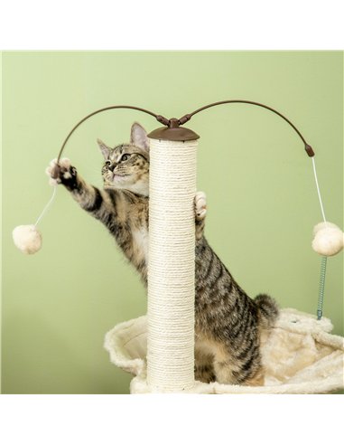 PawHut Cat Tree, with Scratching Posts, Hammock, Toy Ball - Beige