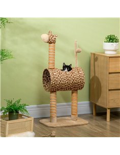 PawHut Giraffe-Designed Cat Tree, with Scratching Posts, Cat Tunnel, Toy Ball - Beige 2
