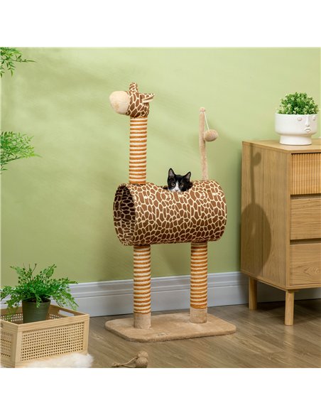 PawHut Giraffe-Designed Cat Tree, with Scratching Posts, Cat Tunnel, Toy Ball - Beige - pic 148314 | FastDaddyshop