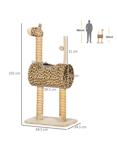 PawHut Giraffe-Designed Cat Tree, with Scratching Posts, Cat Tunnel, Toy Ball - Beige - pic 148315 | FastDaddyshop