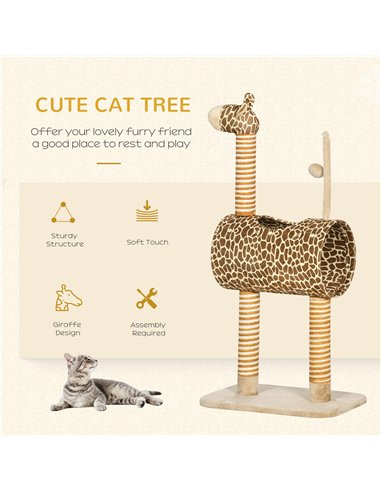 PawHut Giraffe-Designed Cat Tree, with Scratching Posts, Cat Tunnel, Toy Ball - Beige
