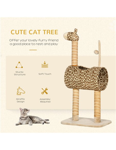 PawHut Giraffe-Designed Cat Tree, with Scratching Posts, Cat Tunnel, Toy Ball - Beige - pic 148316 | FastDaddyshop
