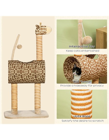 PawHut Giraffe-Designed Cat Tree, with Scratching Posts, Cat Tunnel, Toy Ball - Beige - pic 148317 | FastDaddyshop