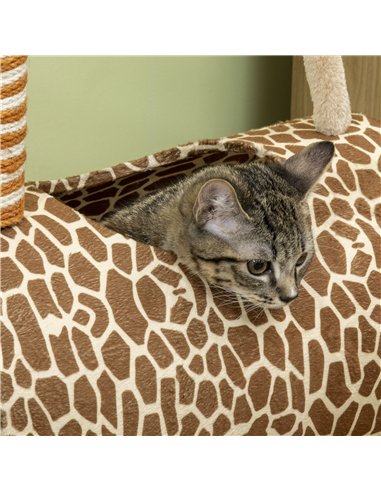 PawHut Giraffe-Designed Cat Tree, with Scratching Posts, Cat Tunnel, Toy Ball - Beige