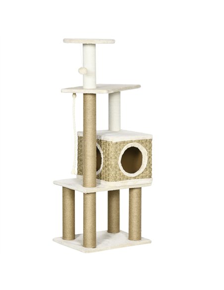 PawHut Cat Tree, with Scratching Post, Cat House & Hanging Toy Ball - Beige - pic 148322 | FastDaddyshop