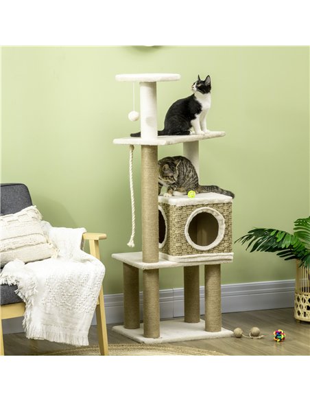 PawHut Cat Tree, with Scratching Post, Cat House & Hanging Toy Ball - Beige - pic 148323 | FastDaddyshop