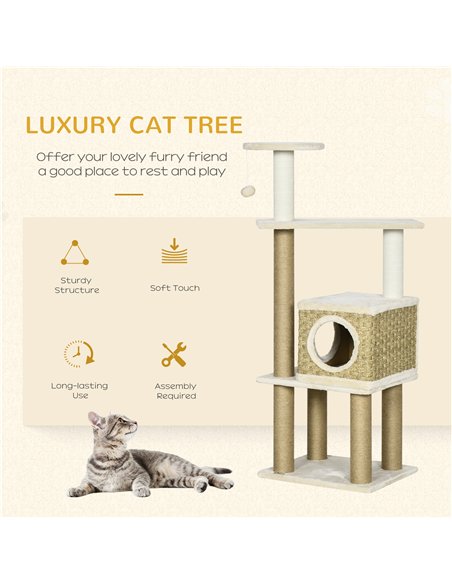 PawHut Cat Tree, with Scratching Post, Cat House & Hanging Toy Ball - Beige - pic 148325 | FastDaddyshop
