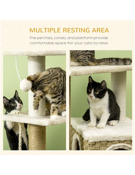 PawHut Cat Tree, with Scratching Post, Cat House & Hanging Toy Ball - Beige - pic 148326 | FastDaddyshop