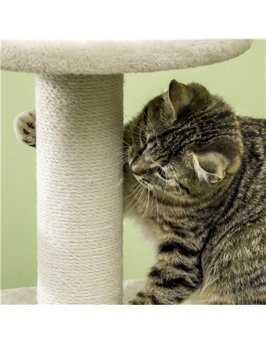 PawHut Cat Tree, with Scratching Post, Cat House & Hanging Toy Ball - Beige