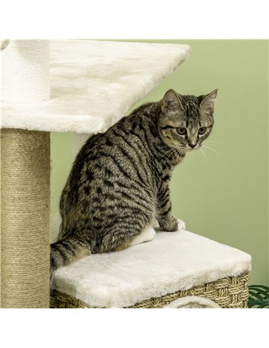 PawHut Cat Tree, with Scratching Post, Cat House & Hanging Toy Ball - Beige
