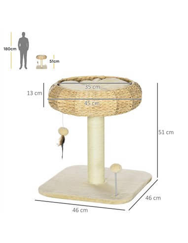 PawHut 51cm Cat Tree Kitten Tower, with Sisal Scratching Post, Top Bed, Toy Ball