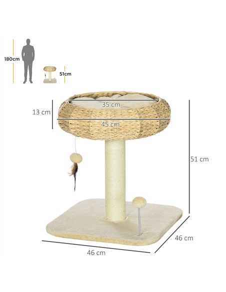 PawHut 51cm Cat Tree Kitten Tower, with Sisal Scratching Post, Top Bed, Toy Ball - pic 148333 | FastDaddyshop