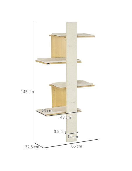 PawHut Four-Layer Wall-Mounted Shelf, with Cushions, Scratching Board - Oak Tone - pic 148342 | FastDaddyshop