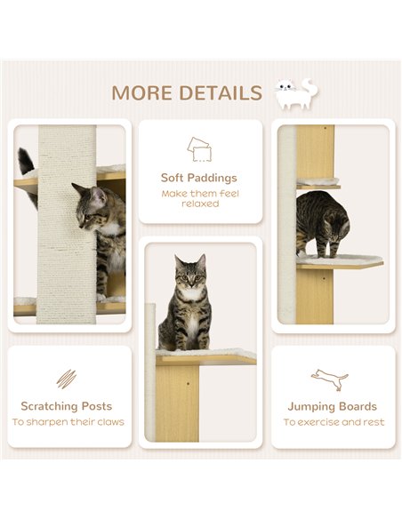 PawHut Four-Layer Wall-Mounted Shelf, with Cushions, Scratching Board - Oak Tone - pic 148344 | FastDaddyshop
