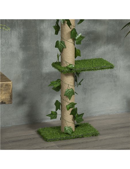 PawHut 242cm Adjustable Floor-To-Ceiling Cat Tree, with Artificial Decoration, Perches, Anti-Slip Kit - Green - pic 148357 | FastDaddyshop