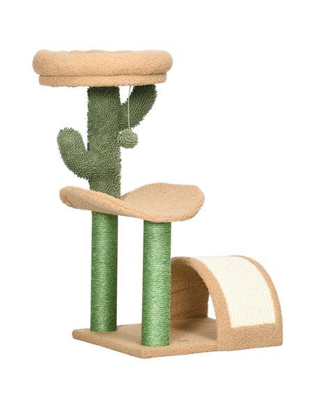 PawHut 72cm Cat Tree, with Top Bed, Curved Pad, Sisal Scratching Post - Beige & Green - pic 148358 | FastDaddyshop
