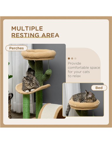 PawHut 72cm Cat Tree, with Top Bed, Curved Pad, Sisal Scratching Post - Beige & Green