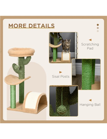 PawHut 72cm Cat Tree, with Top Bed, Curved Pad, Sisal Scratching Post - Beige & Green - pic 148362 | FastDaddyshop