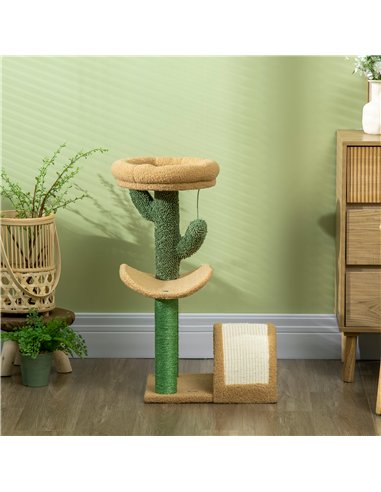 PawHut 72cm Cat Tree, with Top Bed, Curved Pad, Sisal Scratching Post - Beige & Green