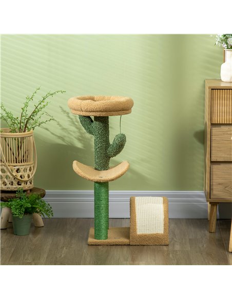 PawHut 72cm Cat Tree, with Top Bed, Curved Pad, Sisal Scratching Post - Beige & Green - pic 148365 | FastDaddyshop