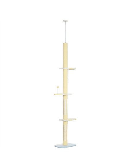 PawHut 260cm Adjustable Floor-To-Ceiling Cat Tree w/ Anti-Tipping Kit, Toy Ball - pic 148367 | FastDaddyshop