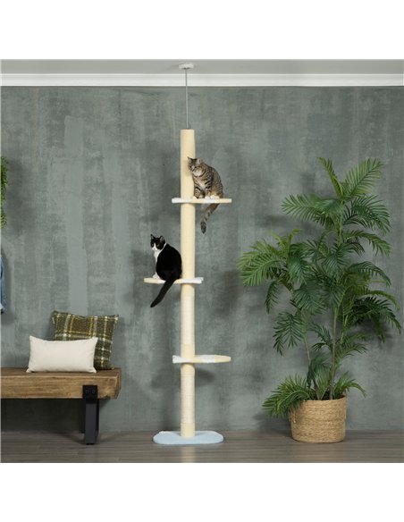 PawHut 260cm Adjustable Floor-To-Ceiling Cat Tree w/ Anti-Tipping Kit, Toy Ball - pic 148368 | FastDaddyshop