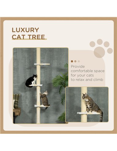 PawHut 260cm Adjustable Floor-To-Ceiling Cat Tree w/ Anti-Tipping Kit, Toy Ball
