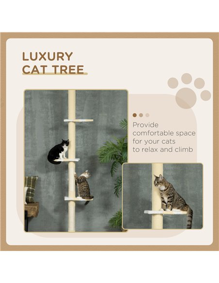 PawHut 260cm Adjustable Floor-To-Ceiling Cat Tree w/ Anti-Tipping Kit, Toy Ball - pic 148370 | FastDaddyshop