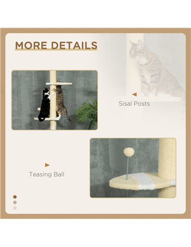PawHut 260cm Adjustable Floor-To-Ceiling Cat Tree w/ Anti-Tipping Kit, Toy Ball