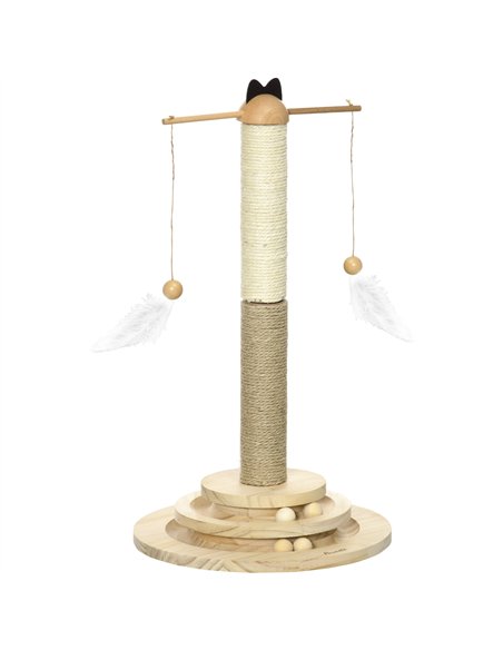 PawHut Cat Tree, with Scratching Post, Turntable Toy Ball - Natural Finish - pic 148376 | FastDaddyshop