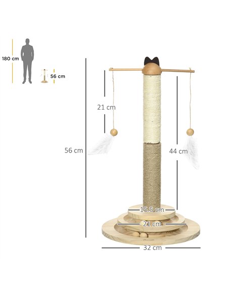 PawHut Cat Tree, with Scratching Post, Turntable Toy Ball - Natural Finish - pic 148378 | FastDaddyshop