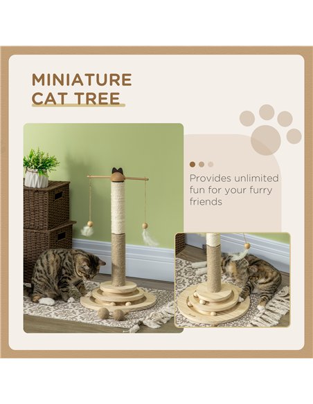 PawHut Cat Tree, with Scratching Post, Turntable Toy Ball - Natural Finish - pic 148379 | FastDaddyshop