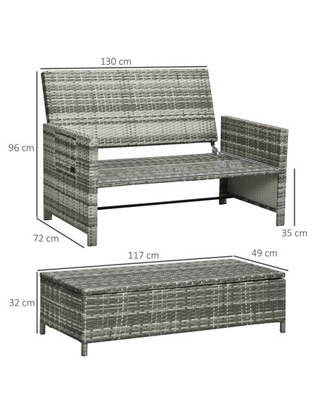 Outsunny 2 Seater Assembled Garden Patio Outdoor Rattan Furniture Sofa Sun Lounger Daybed with Fire Retardant Sponge - Grey - pic 14838 | FastDaddyshop