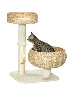 PawHut 72cm Cat Tree Kitten Tower, with Sisal Scratching Post, Two Beds, Toy Ball