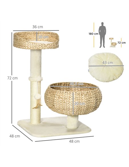 PawHut 72cm Cat Tree Kitten Tower, with Sisal Scratching Post, Two Beds, Toy Ball - pic 148387 | FastDaddyshop