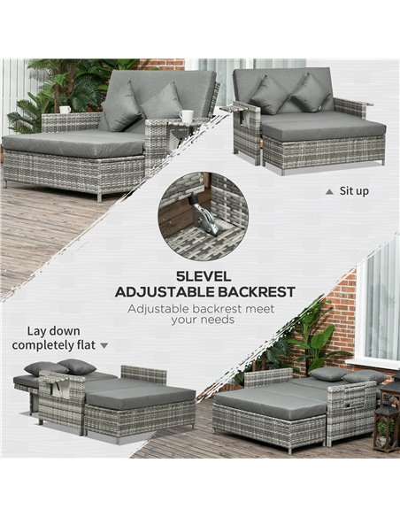 Outsunny 2 Seater Assembled Garden Patio Outdoor Rattan Furniture Sofa Sun Lounger Daybed with Fire Retardant Sponge - Grey - pic 14839 | FastDaddyshop
