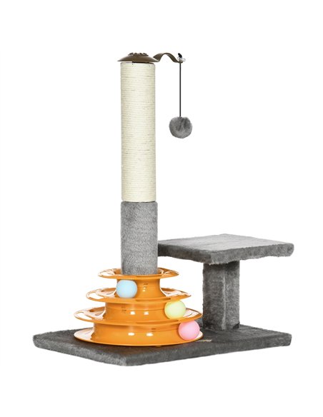 PawHut 56cm Cat Tree Tower Activity Centre, Climbing Stand Kitten House Furniture w/ Scratching Posts, Toy Ball - Grey - pic 148394 | FastDaddyshop