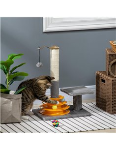 PawHut 56cm Cat Tree Tower Activity Centre, Climbing Stand Kitten House Furniture w/ Scratching Posts, Toy Ball - Grey 2