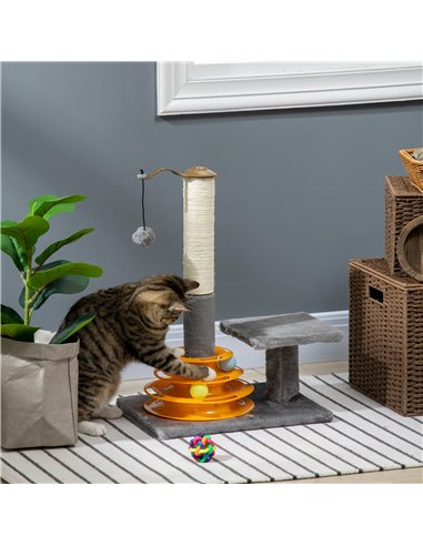 PawHut 56cm Cat Tree Tower Activity Centre, Climbing Stand Kitten House Furniture w/ Scratching Posts, Toy Ball - Grey