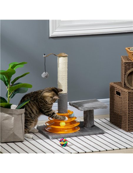 PawHut 56cm Cat Tree Tower Activity Centre, Climbing Stand Kitten House Furniture w/ Scratching Posts, Toy Ball - Grey - pic 148395 | FastDaddyshop