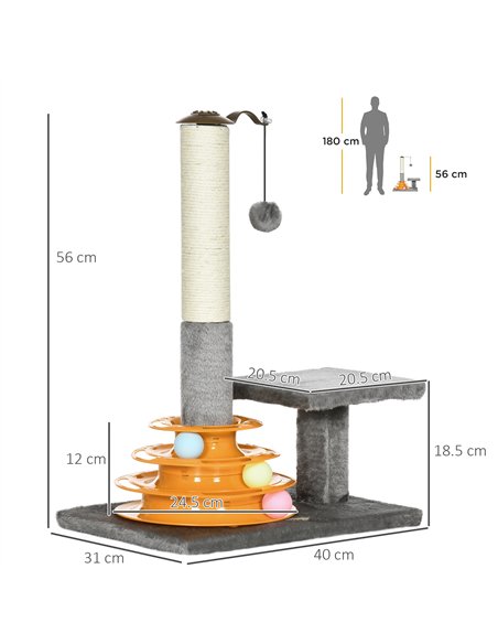 PawHut 56cm Cat Tree Tower Activity Centre, Climbing Stand Kitten House Furniture w/ Scratching Posts, Toy Ball - Grey - pic 148396 | FastDaddyshop
