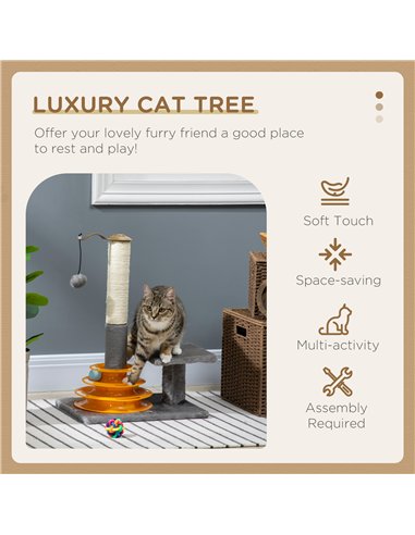 PawHut 56cm Cat Tree Tower Activity Centre, Climbing Stand Kitten House Furniture w/ Scratching Posts, Toy Ball - Grey