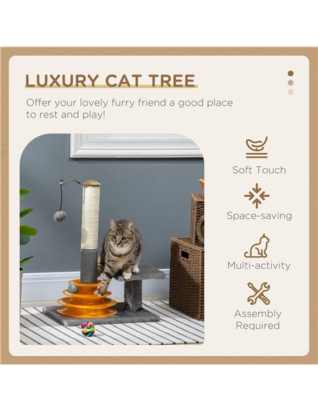 PawHut 56cm Cat Tree Tower Activity Centre, Climbing Stand Kitten House Furniture w/ Scratching Posts, Toy Ball - Grey - pic 148397 | FastDaddyshop