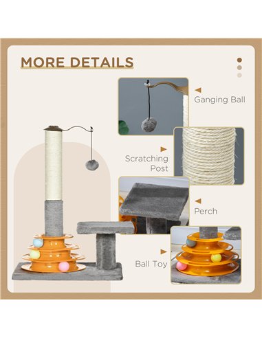 PawHut 56cm Cat Tree Tower Activity Centre, Climbing Stand Kitten House Furniture w/ Scratching Posts, Toy Ball - Grey