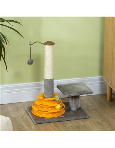 PawHut 56cm Cat Tree Tower Activity Centre, Climbing Stand Kitten House Furniture w/ Scratching Posts, Toy Ball - Grey