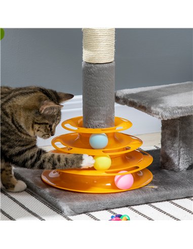 PawHut 56cm Cat Tree Tower Activity Centre, Climbing Stand Kitten House Furniture w/ Scratching Posts, Toy Ball - Grey